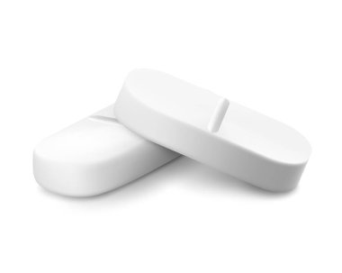 Realistic oval pills isolated on white background. Can be used for medical and cosmetic. 3d vector illustration, Isolated on white background.