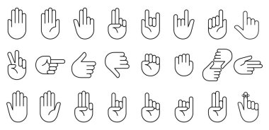 Hand icon set. Clapping hands and other gestures, Brofisting gesture. Thin line art icons set.Black vector symbols isolated on white.