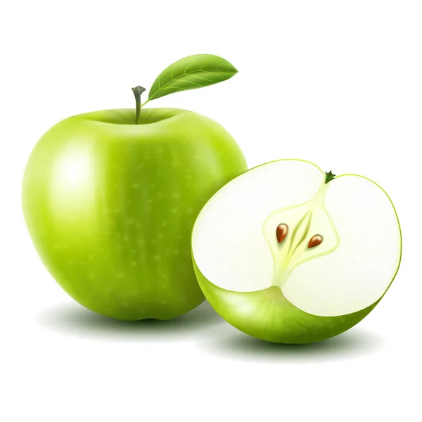 Apples Vector Whole Apple Half Apple Isolated White Background — Vector de stock