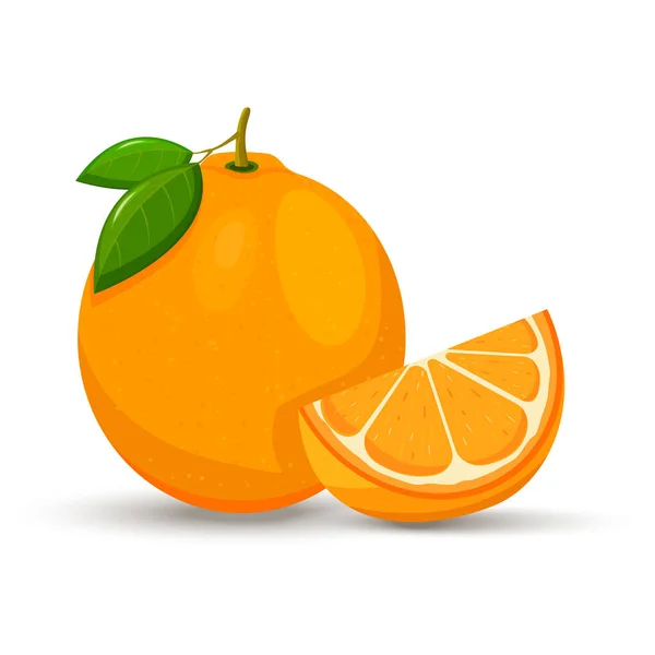 Целый Апельсин Ломтики Апельсинов Векторная Иллюстрация Апельсинов Плоский Дизайн — стоковый вектор