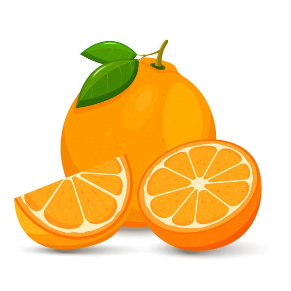 Set Fresh Whole Half Cut Slice Orange Fruit Isolated White — Stockvector