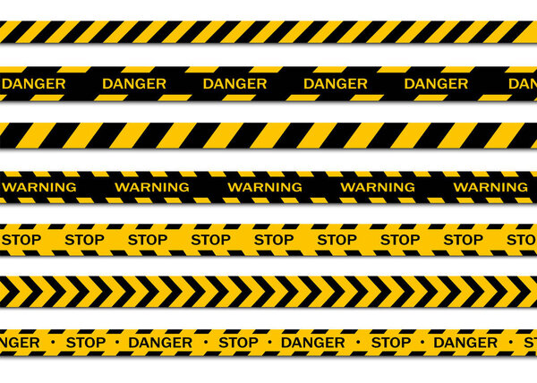 Set of warning tapes isolated on white background. Warning tape, danger tape, caution tape, under construction tape. Vector illustration
