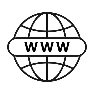 Web simgesi. Dünya 'nın simgesi. Uygulamalar ve web siteleri için internet sitesi veya düz vektör simgeleri. Web sembolüne git. Beyaz arkaplanda izole edilmiş vektör simgesi