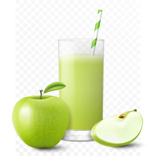 Apple Juice Smoothie Glass Straw Apple Fresh Isolated Transparent Background — Vetor de Stock