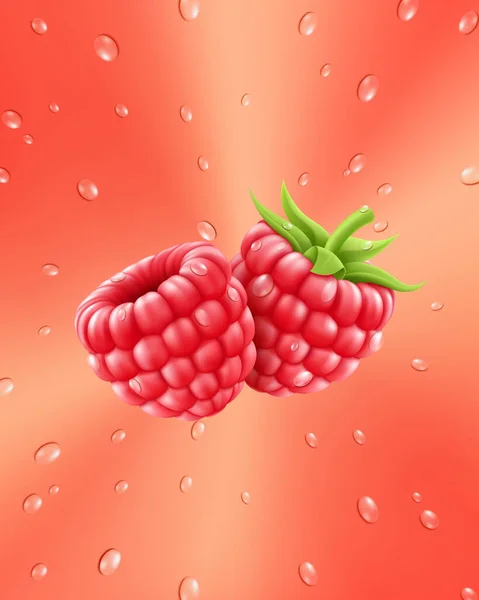 Ripe Raspberries Background Fresh Raspberries Drops Water Seamless Pattern Your - Stok Vektor