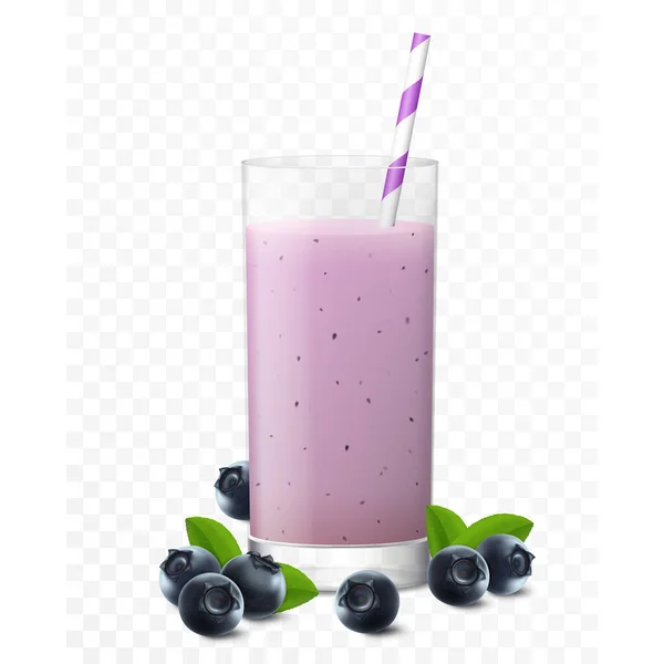 Χυμός Βατόμουρου Κοκτέιλ Smoothie Γιαούρτι Ποτήρι Καλαμάκι Απομονωμένο Διάφανο Φόντο — Διανυσματικό Αρχείο