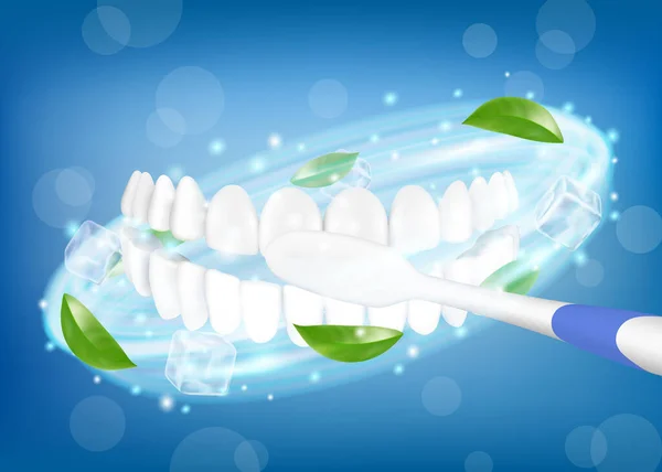 Tanden Poetsen Tandenborstel Reinigen Witte Gezonde Tanden Stomatologische Procedure Mondgezondheid — Stockvector