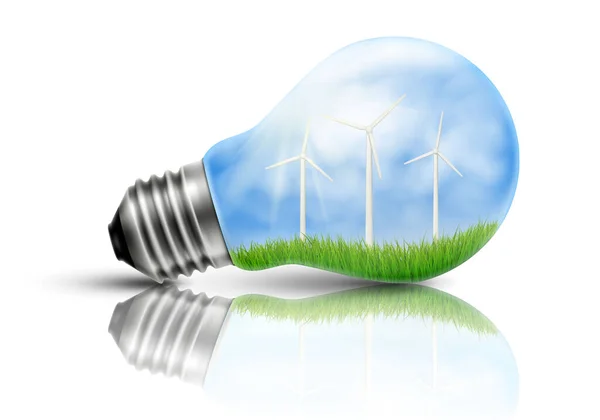 灯泡的同侧 生态学概念的风力涡轮机 矢量图 — 图库矢量图片