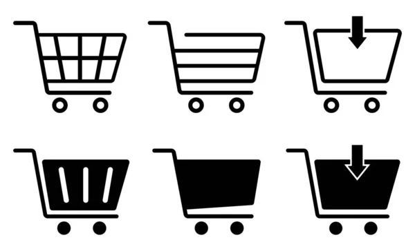 Shopping Cart Icons Set Supermarket Trolley Symbol Commerce Simple Flat — 图库矢量图片