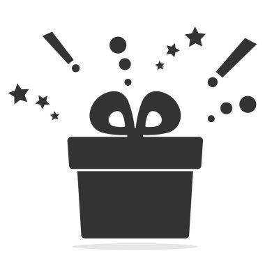 Beyaz arkaplanda hediye kutusu simgesi. Noel hediyesi ikonu illüstrasyon vektör sembolü. Şimdiki simge.