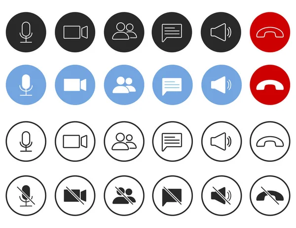Set Video Call Icons Video Conference Collections Buttons Line Video — Archivo Imágenes Vectoriales