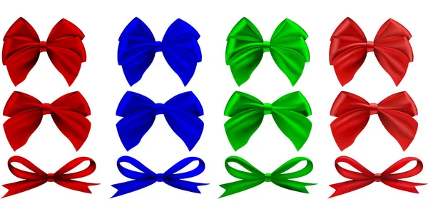 Multicolored Bows Realistic Set Bows Isolated White Background Vector — Διανυσματικό Αρχείο