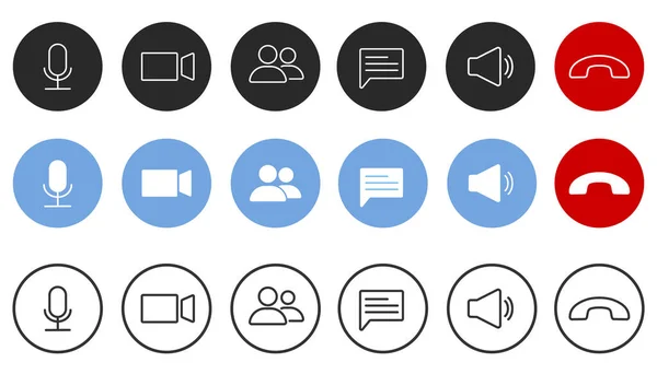 Set Video Call Icons Video Conference Collections Buttons Line Video — Stockvector