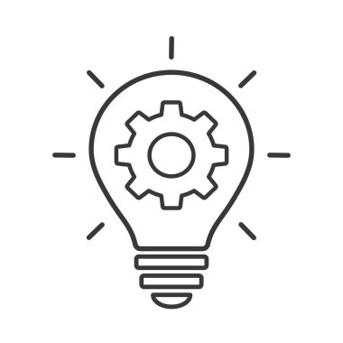 Ampul dişli ya da dişli işaretli. Fikir ana hatları simgesi. Düz stil icadı. Fikir işi konsepti. Vektör özet simgesi