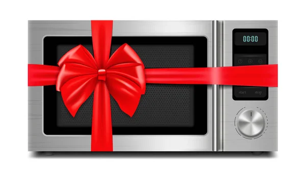 Microwave Red Ribbon Bow Rendering Gift Concept Realistic Vector Illustration — Stockový vektor