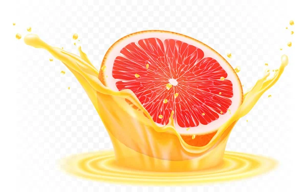 Grapefruit Fresh Ripe Grapefruit Splash Juice Grapefruit Beverage Flavor Realistic — Image vectorielle