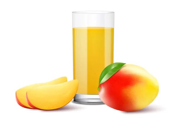 Fresh Mango Fruit Mango Juice Glass Realistic Vector Illustration Isolated — 스톡 벡터