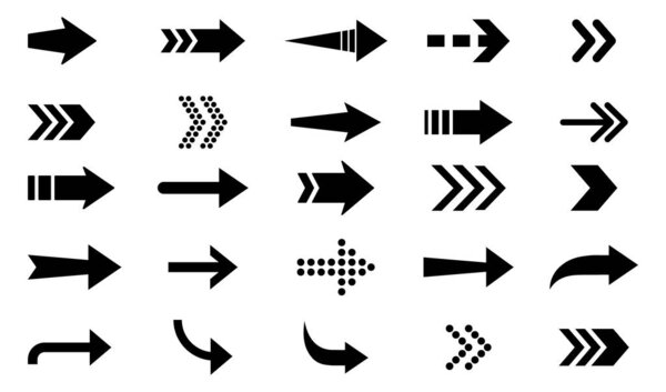 Arrow icon set. Modern simple pictogram minimal, flat, solid, mono, monochrome, plain, contemporary style. Vector illustration web internet design elements