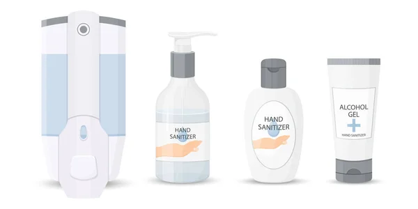 Set Hand Sanitiser Bottles Washing Gel Spray Liquid Soap Medical — Stockvector
