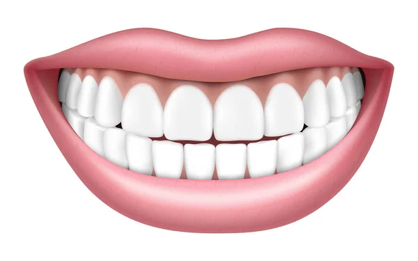 Realistische Glimlach Met Witte Tanden Lippen Tanden Geïsoleerd Witte Achtergrond — Stockvector