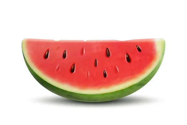 Slice Watermelon Vector Realistic Ripe Fresh Fruit Watermelon Piece Isolated — Stock Vector