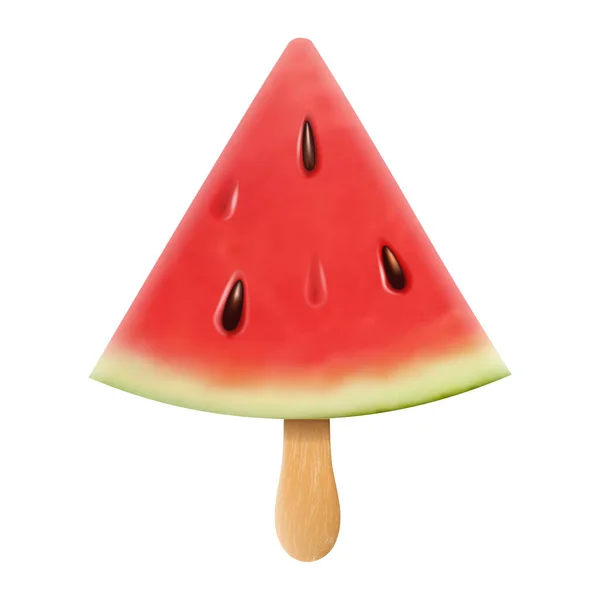 Watermelon Popsicle Illustration Fruit Ice Cream Wooden Stick Realistic Vector — Διανυσματικό Αρχείο