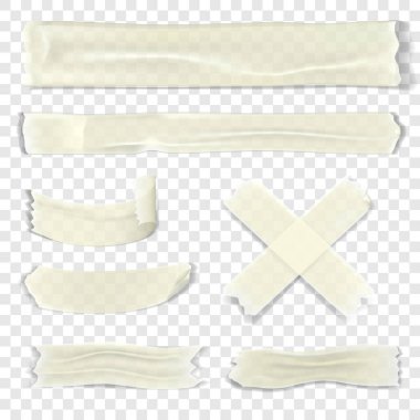 close up of pieces of adhesive tape on transparent background, realistic 3d vector illustration