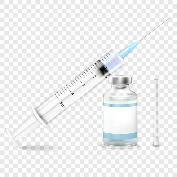 Medical Vials Ampoule Injection Syringe Vector Realistic Bottle Syringe Coronavirus — стоковый вектор