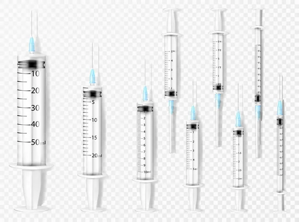 Set Medical Plastic Syringes Different Sizes Scope Purpose Syringes Subcutaneous — Wektor stockowy