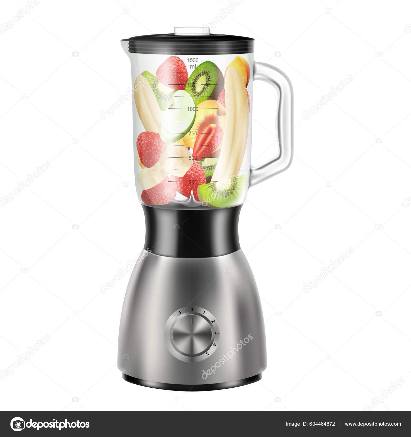 Реалистичный Блендер Соковыжималки Наполненный Ломтиками Яблок.