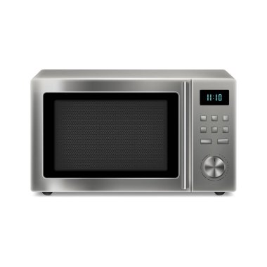 Realistic microwave Isolated on White Background. Open and closed stainless steel microwave oven. Household kitchen and household appliances. Home innovation. Vector 3D