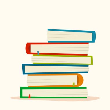 Beyaz bir arka plan üzerinde izole bir düz stilde kitap yığını. Yer imleri ile kitap yığını. Öğrenme kavramı. Vektör çizim.