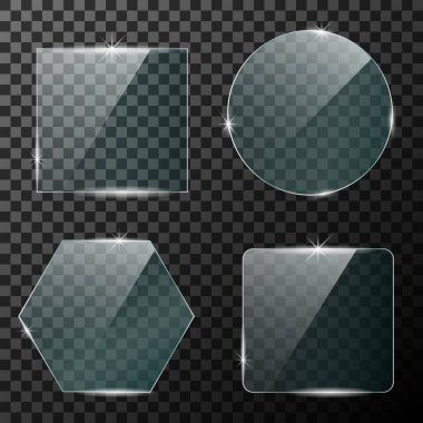 Glass plates, Set of different glass shapes, glass frames isolated on background. Photo realistic vector