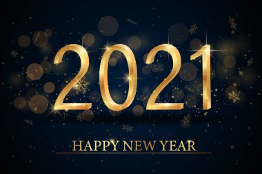 2021 Mutlu Yıllar zarif tasarımı - Balck arka planında altın 2021 logo numaralarının vektör illüstrasyonu - 2021 için mükemmel tipografi lüks tasarımları ve yeni yıl kutlamalarını kaydet.