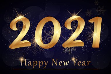2021 Mutlu Yıllar zarif tasarımı - Balck arka planında altın 2021 logo numaralarının vektör illüstrasyonu - 2021 için mükemmel tipografi lüks tasarımları ve yeni yıl kutlamalarını kaydet.
