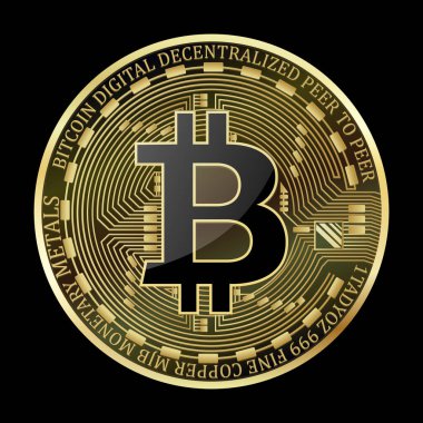 Bitcoin icon, payment symbol. Cryptocurrency logo. Virtual currency exchange symbol. Internet finance coins, Gold coin icon on black background design. Simple vector illustration