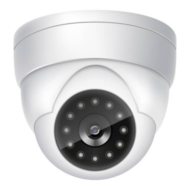 Security camera. White CCTV surveillance system. Territory or premises watching and control, safety measure, police service. Vector 3d realistic illustration isolated on white background