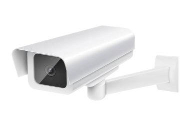 Security camera. White CCTV surveillance system. Monitoring, guard equipment, burglary or robbery prevention. Vector 3d realistic illustration isolated on white background