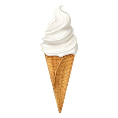 Vanilla ice cream cone isolated on white background. Ice cream in a waffle cup, Realistic 3D vector illustration