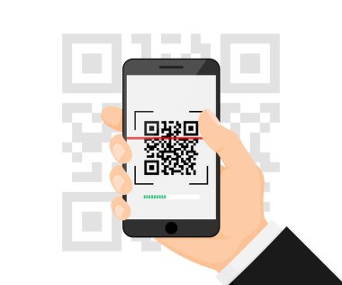 QR code scan to smartphone for detail, Qr code for payment. Mobile phone scanning QR-code. Verification. Vector illustration.