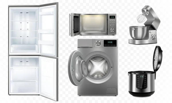 Set Household Appliances Microwave Oven Washing Machine Refrigerator Multi Cooker — Archivo Imágenes Vectoriales