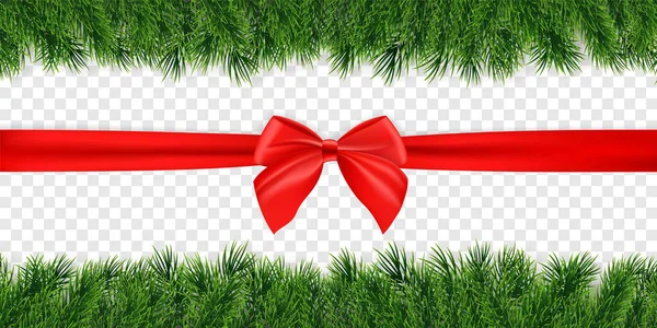 Noel arka plan kırmızı yay ve köknar twigs garland ile. Vektör çizim.