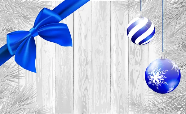 Christmas New Year Background Blue Bow Blue Christmas Balls Fit — Stock vektor