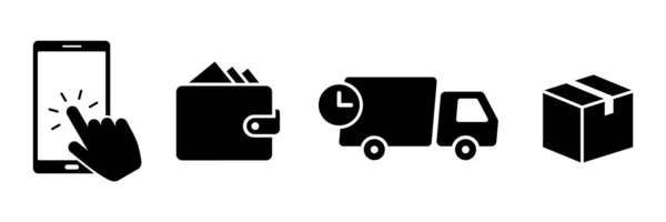 Click Collect Order Vector Icons Set Online Order Delivery Truck — 스톡 벡터