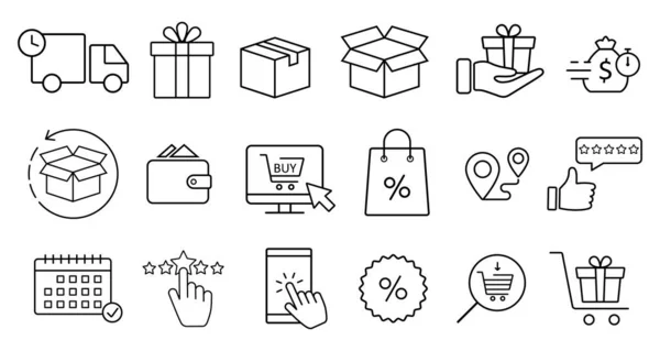 Click Collect Order Vector Line Icons Set Online Order Delivery — Stockový vektor