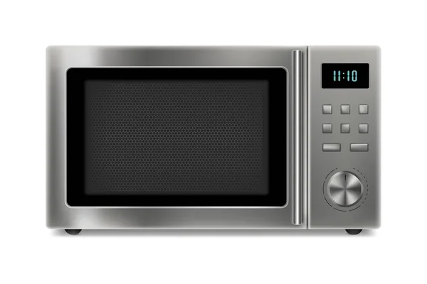 Realistic Microwave Isolated White Background Front View Stainless Steel Range — Image vectorielle