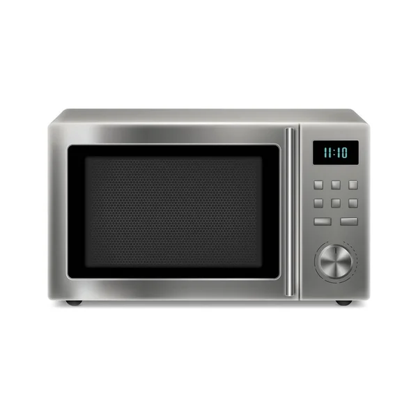 Realistic microwave Isolated on White Background. Open and closed stainless steel microwave oven. Household kitchen and household appliances. Home innovation. Vector 3D