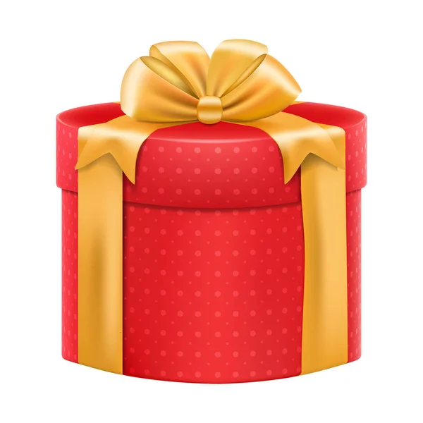 Red Gift Box Gold Ribbon Bow Present Isolated White Background — Archivo Imágenes Vectoriales
