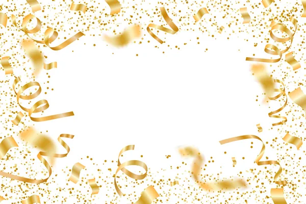 Golden Confetti Pieces Serpentine Isolated Black Transparent Background Bright Festive — Wektor stockowy