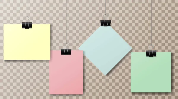 Set Multicolored Pieces Paper Office Clips Transparent Background Clothespin Transparent —  Vetores de Stock